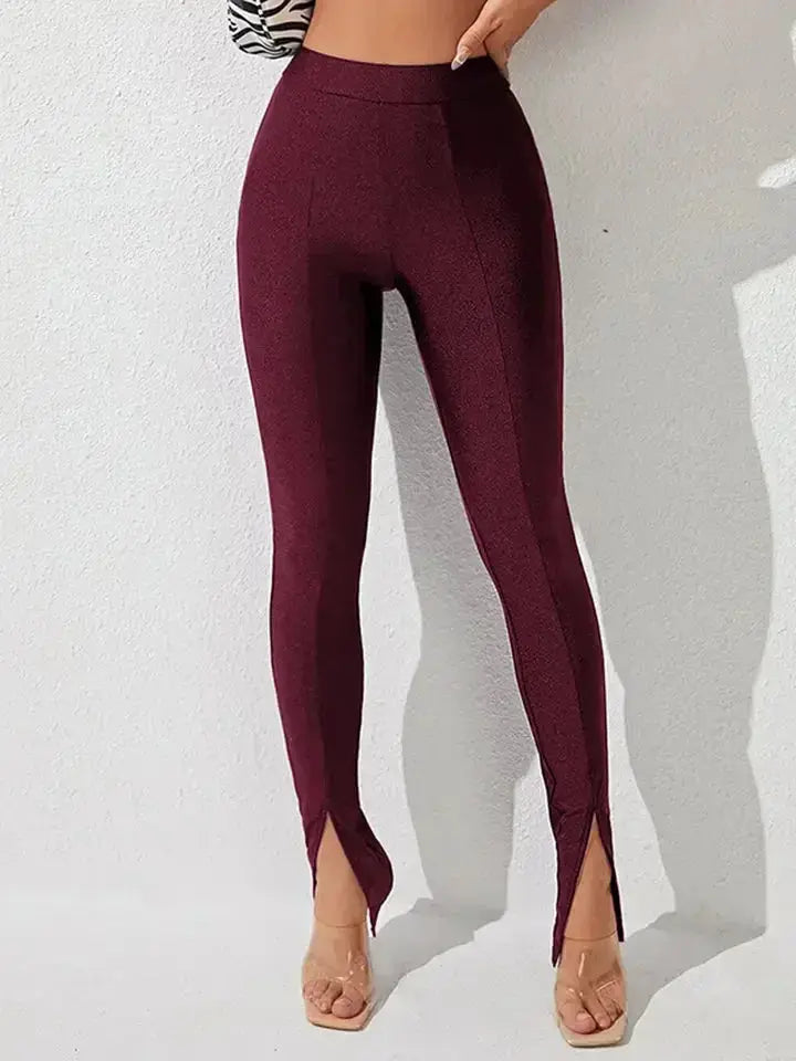 High Waist Slit Skinny Pants - DaisyDrop 