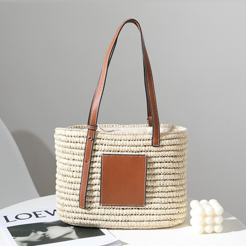 Bohemian Straw Splice Women Shoulder Natural Handmade Rattan Straw Tote
