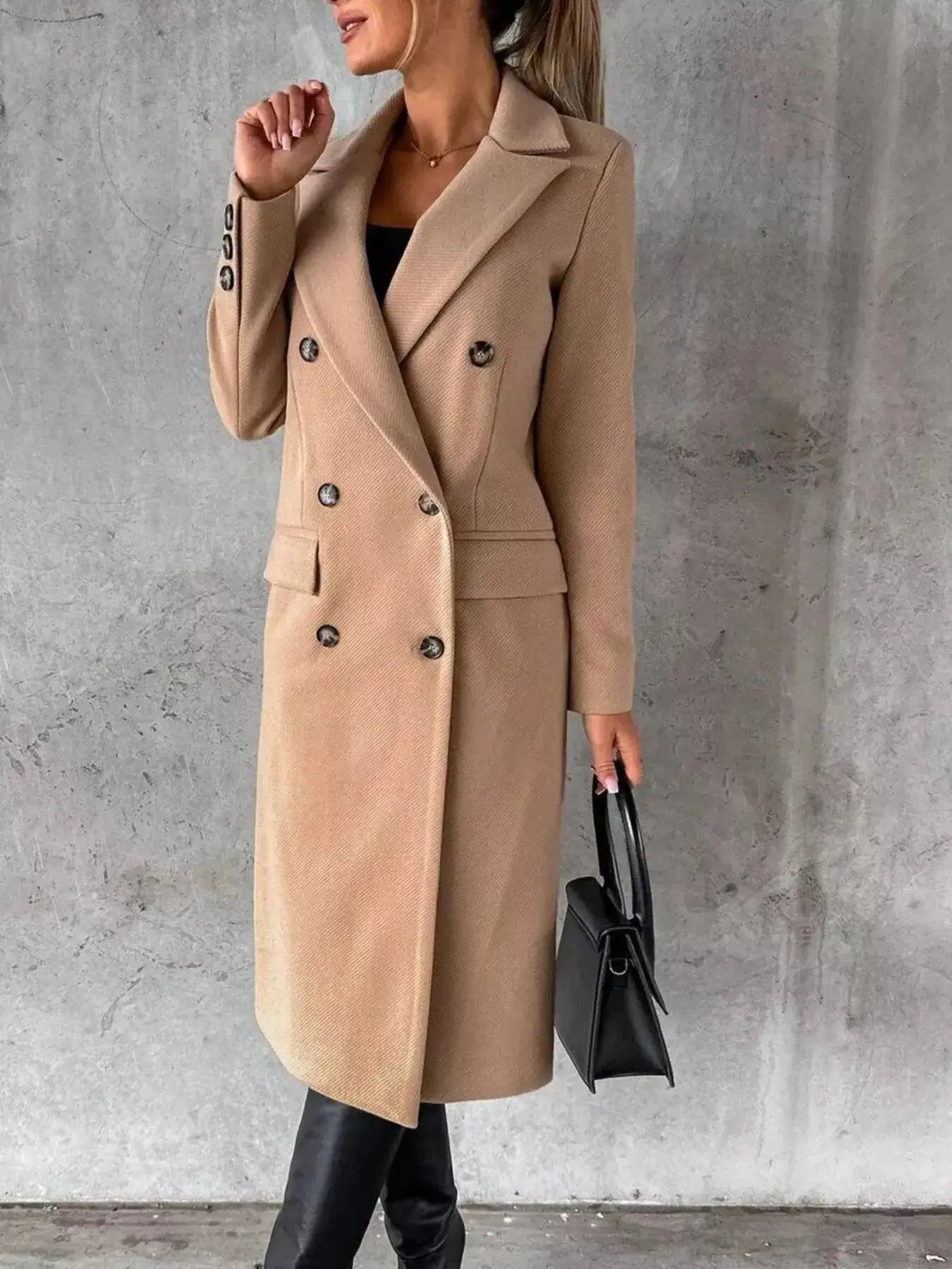 Double-Breasted Longline Coat - DaisyDrop 