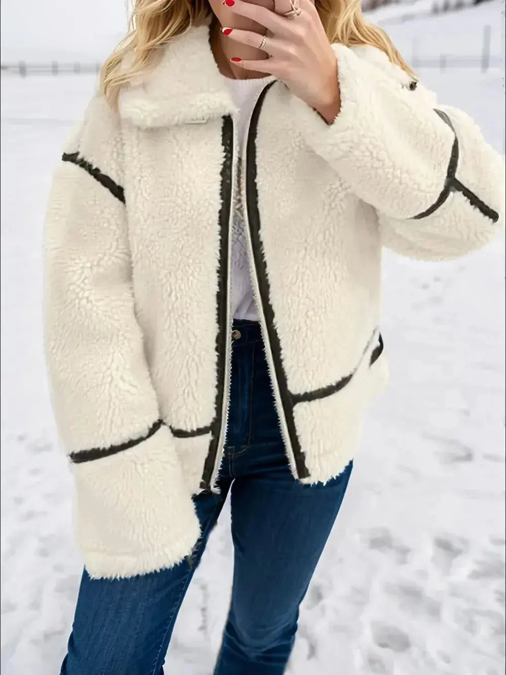 Zip Up Long Sleeve Sherpa Jacket - DaisyDrop 