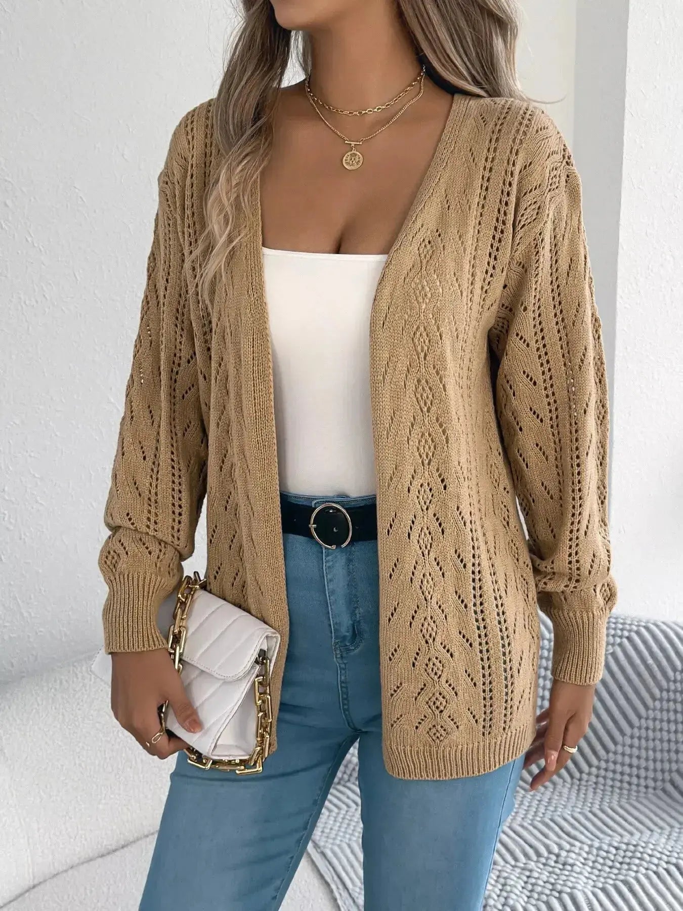 Openwork Open Front Cardigan - DaisyDrop 