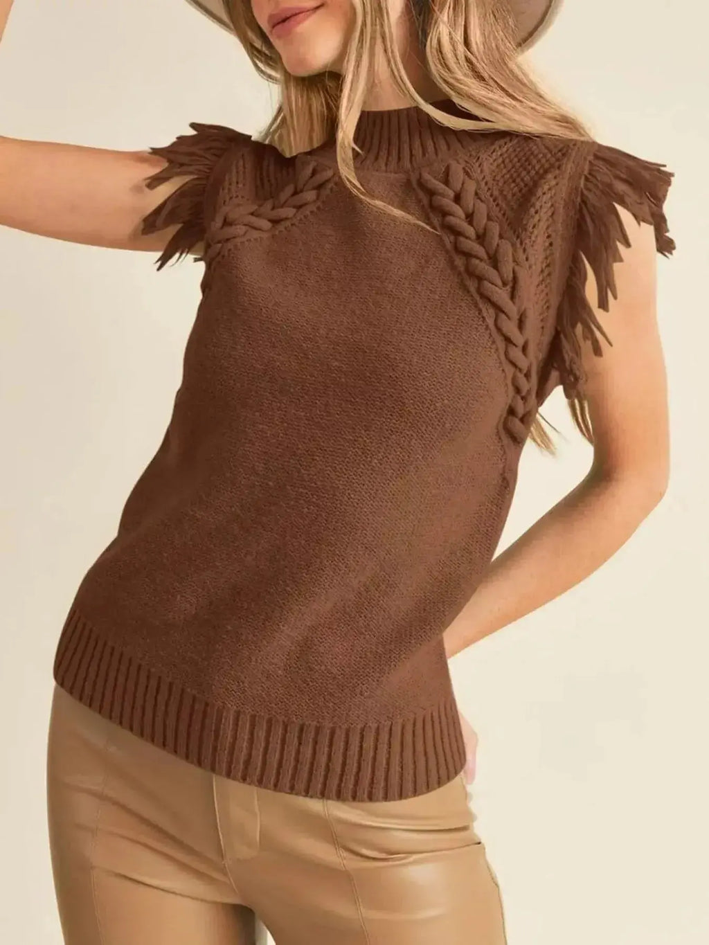 Braided Trim Fringe Sweater Top - DaisyDrop 