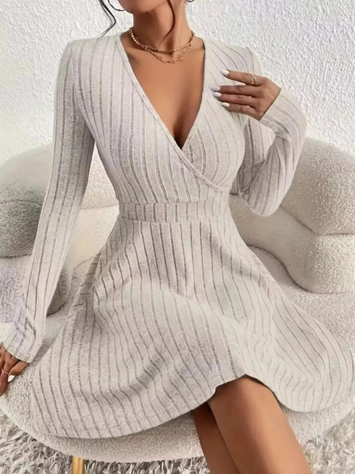 Ribbed Knit Wrap Mini Dress - DaisyDrop 