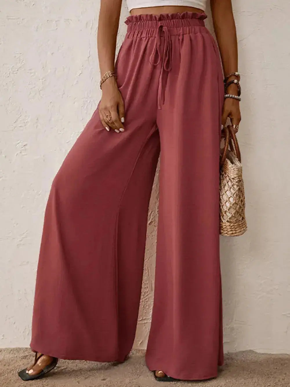 Perfee Frill Tied Wide Leg Pants - DaisyDrop 