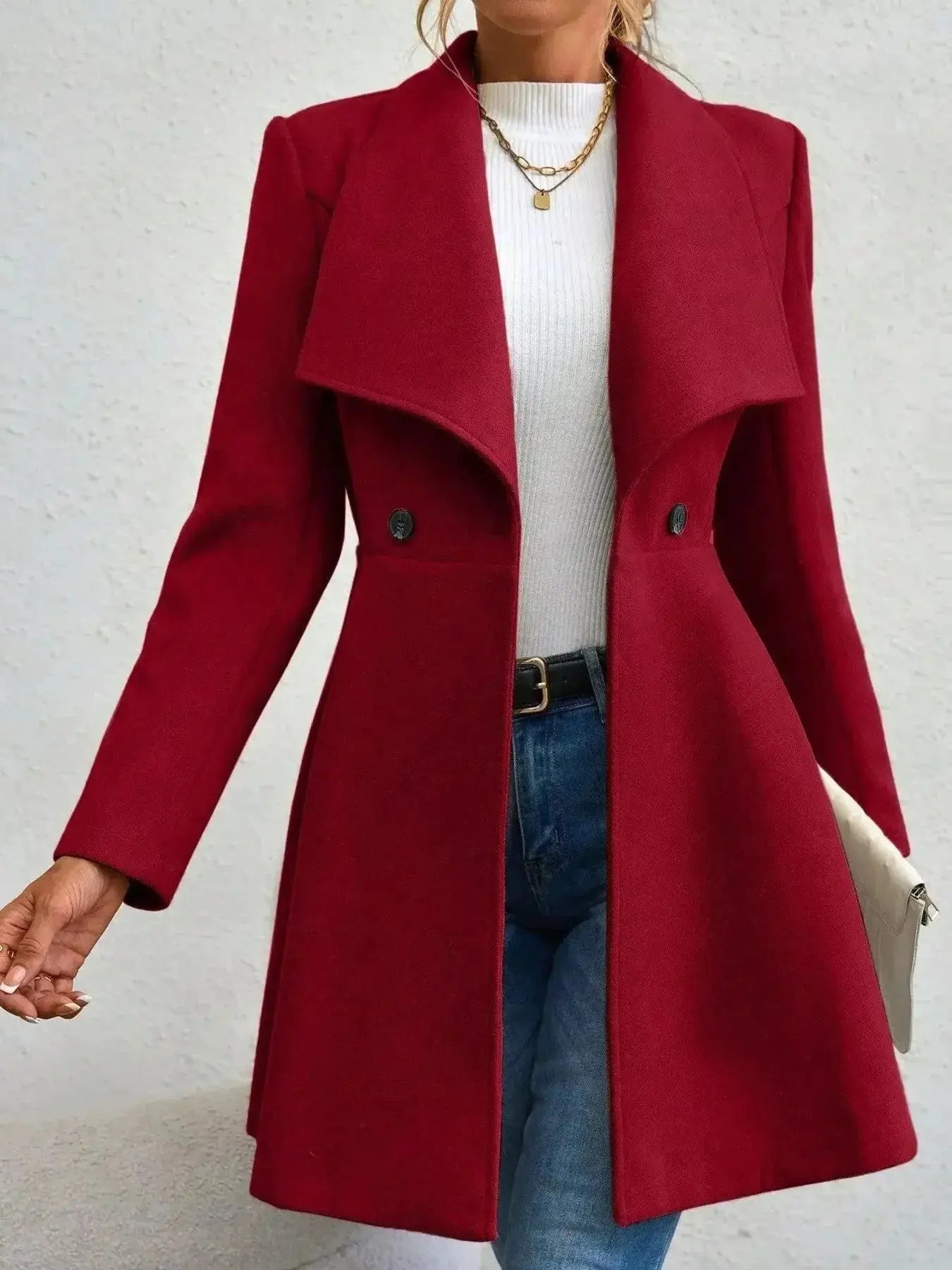 Collared Neck Double Breasted Coat - DaisyDrop 