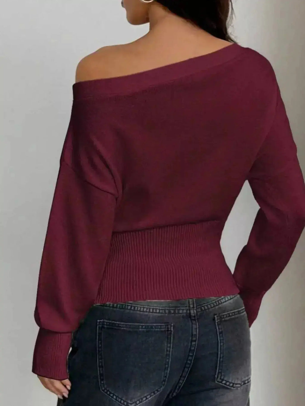 One Shoulder Cropped Sweater - DaisyDrop 