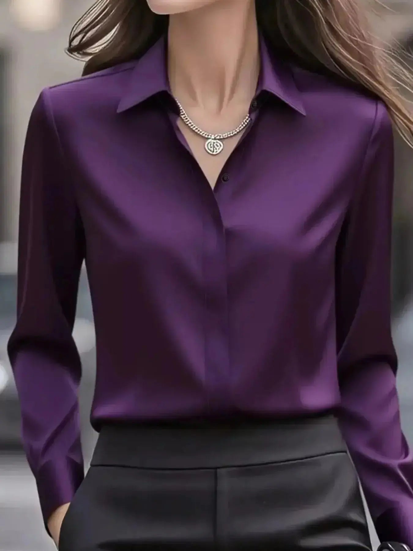 Button Down Collared Neck Long Sleeve Shirt - DaisyDrop 