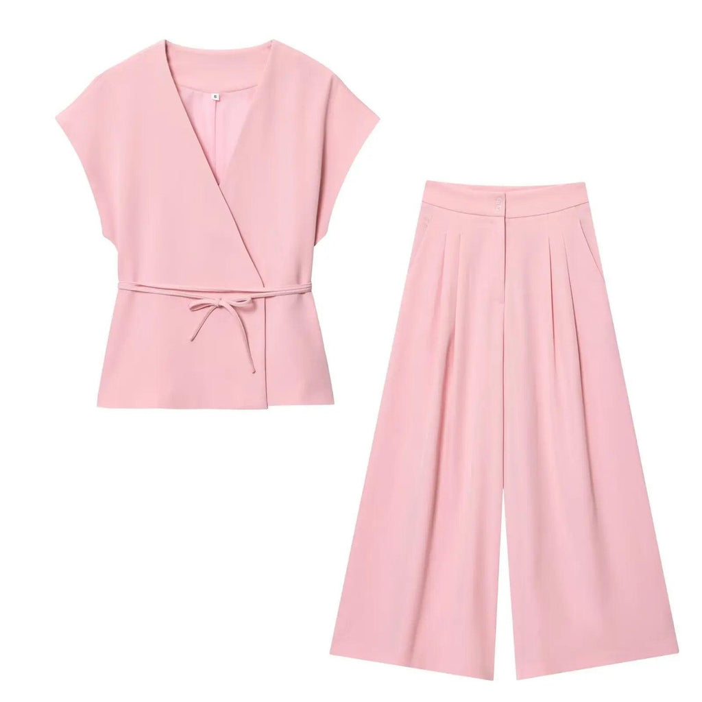 Bow tie tied top+blended pants set eprolo