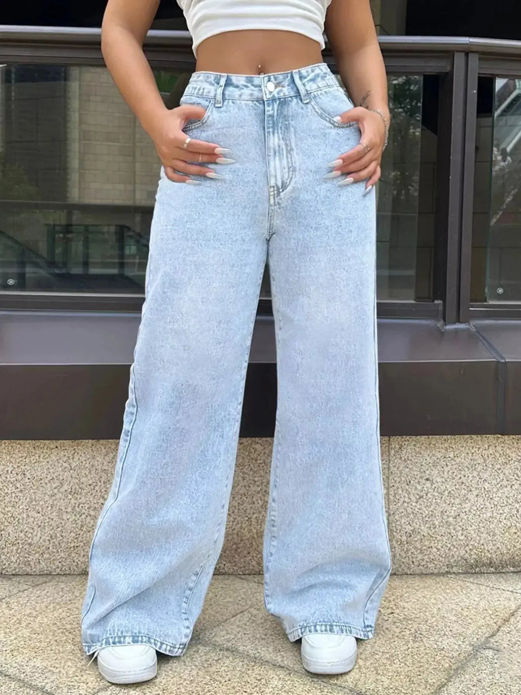 High-Waisted Wide Leg Jeans - DaisyDrop 