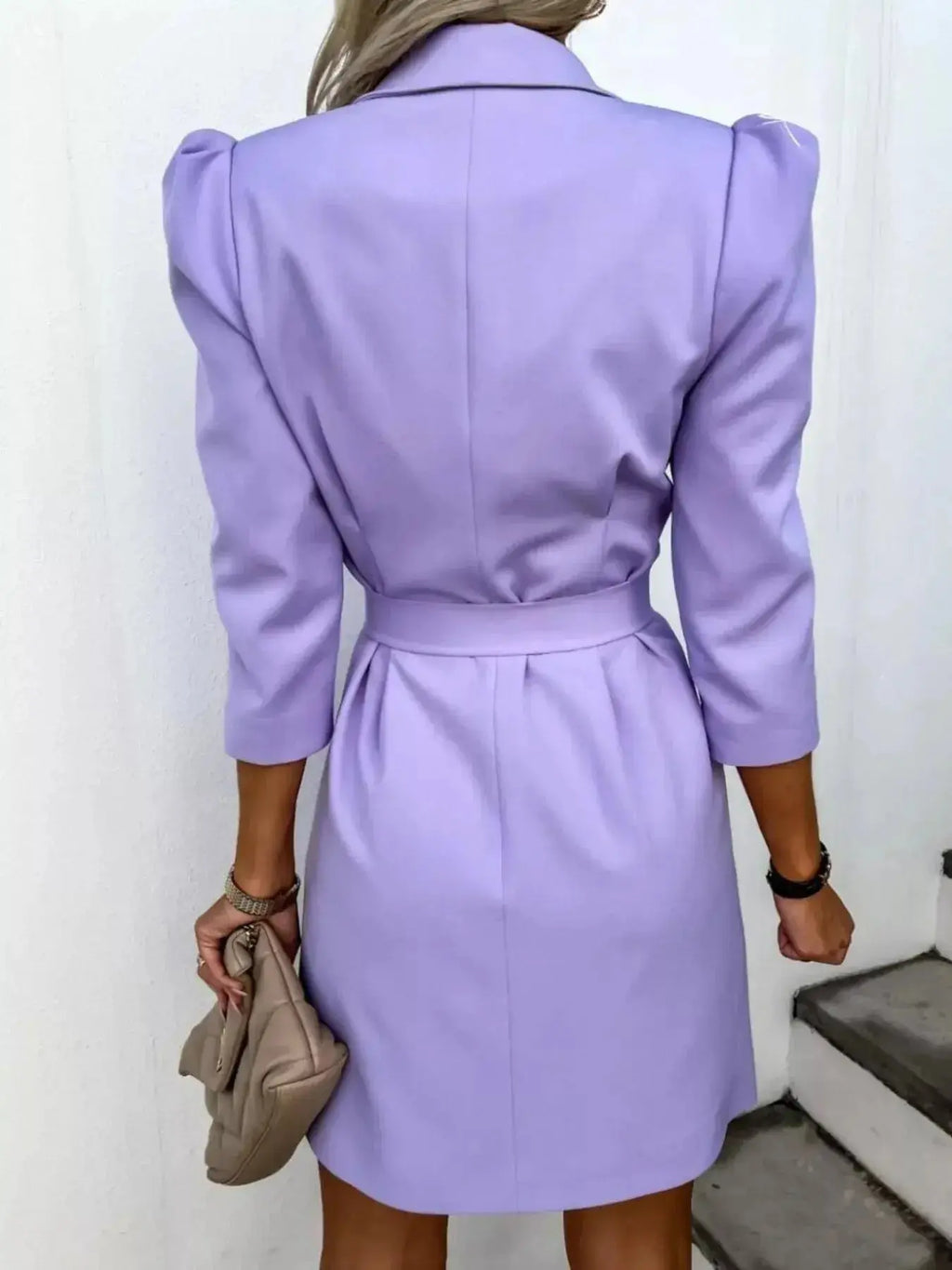 3/4 Sleeve Belted Blazer Dress - DaisyDrop 