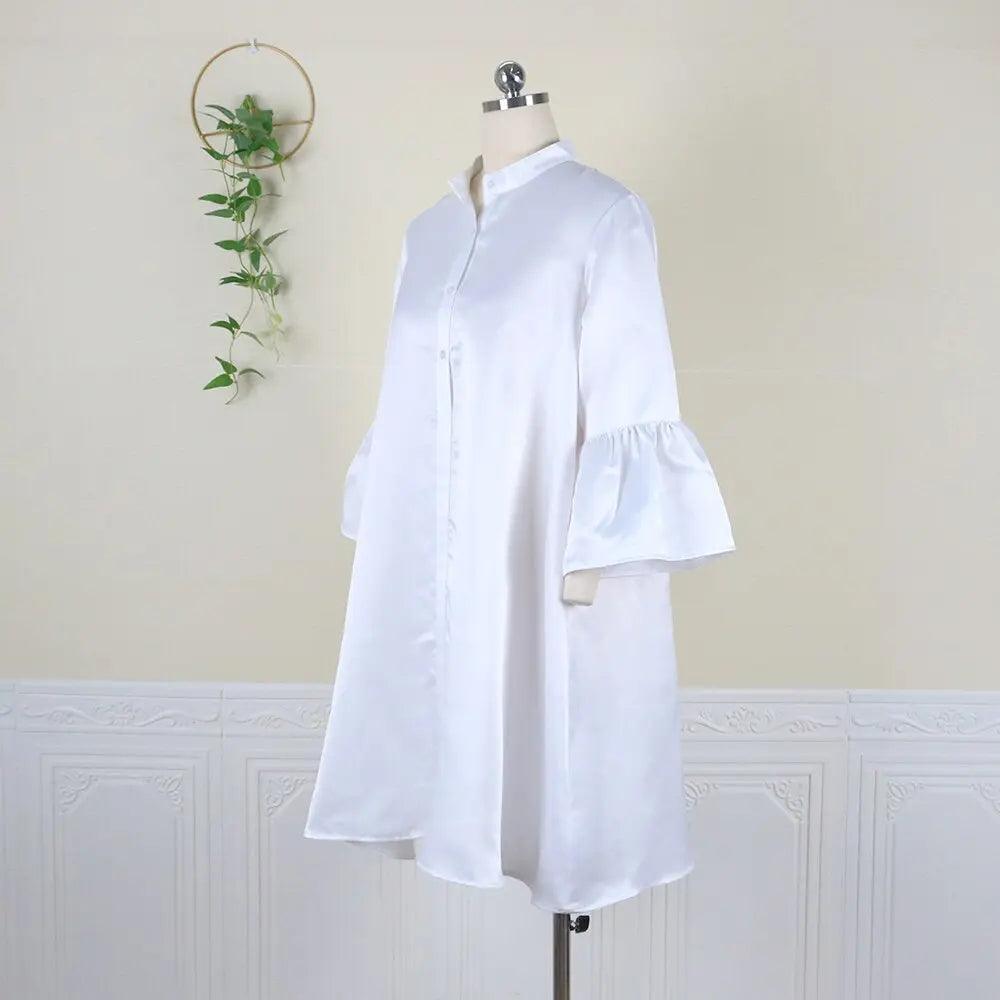 Plus Size Three Quater Lantern Sleeve Oversized Knee Length Casual Dress eprolo