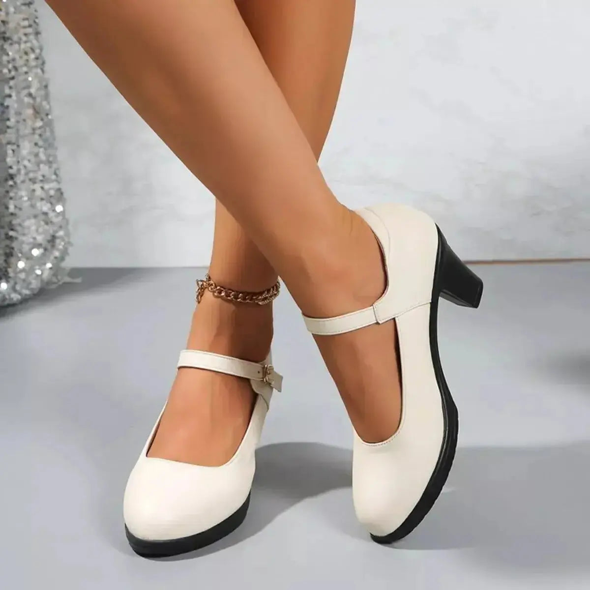 Buckle Block Heels Pumps - DaisyDrop 