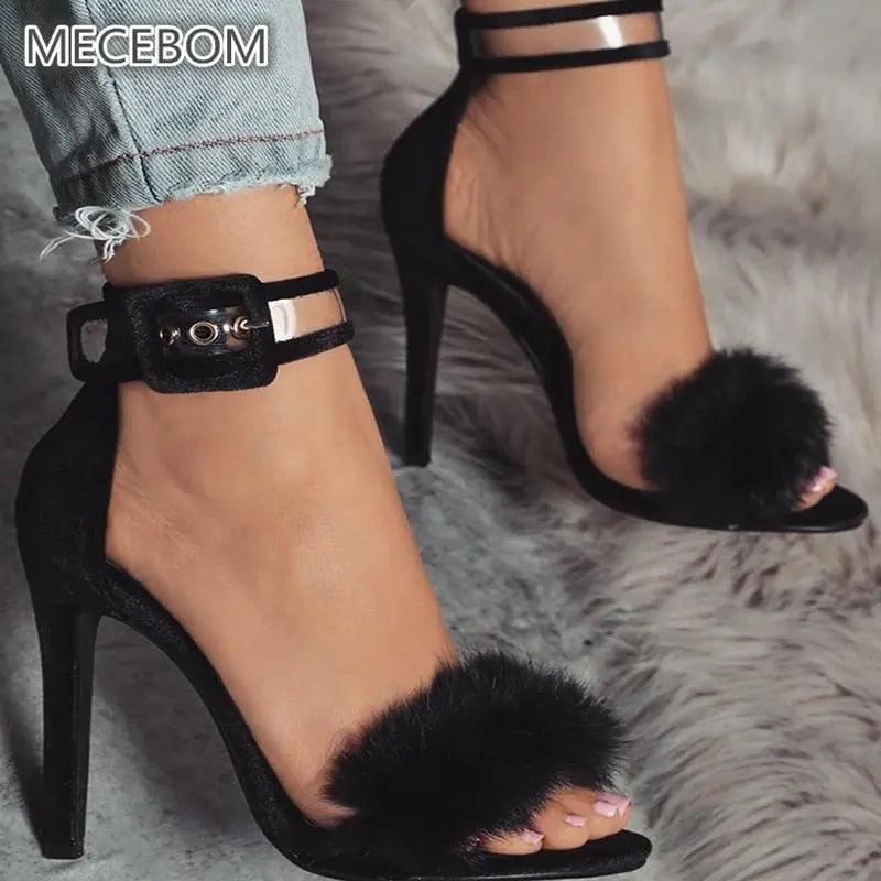 Women Pumps Snake Black High Thin Heels Ankle Strap Platform eprolo