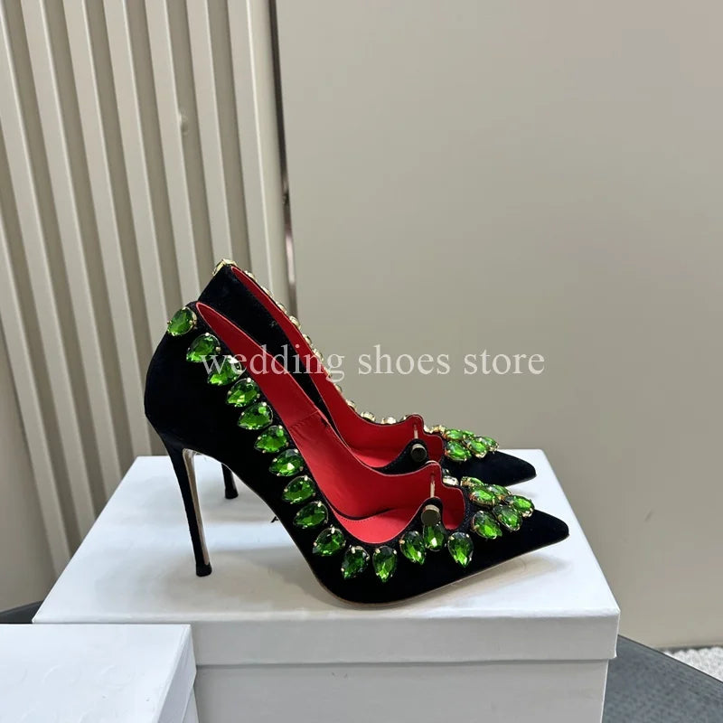 Rhinestone Heels Patent Leather Sexy Pointed Toe