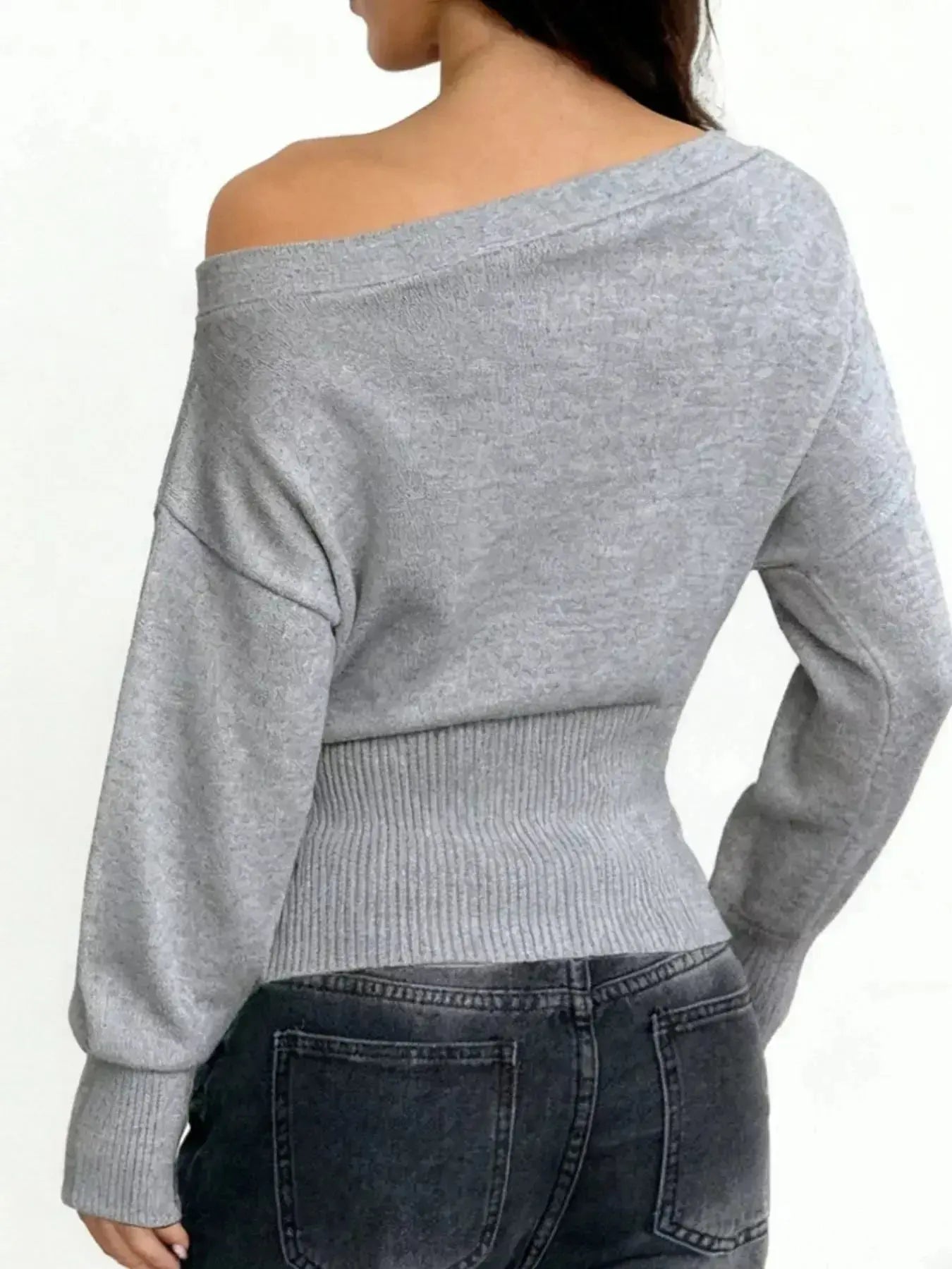 One Shoulder Cropped Sweater - DaisyDrop 