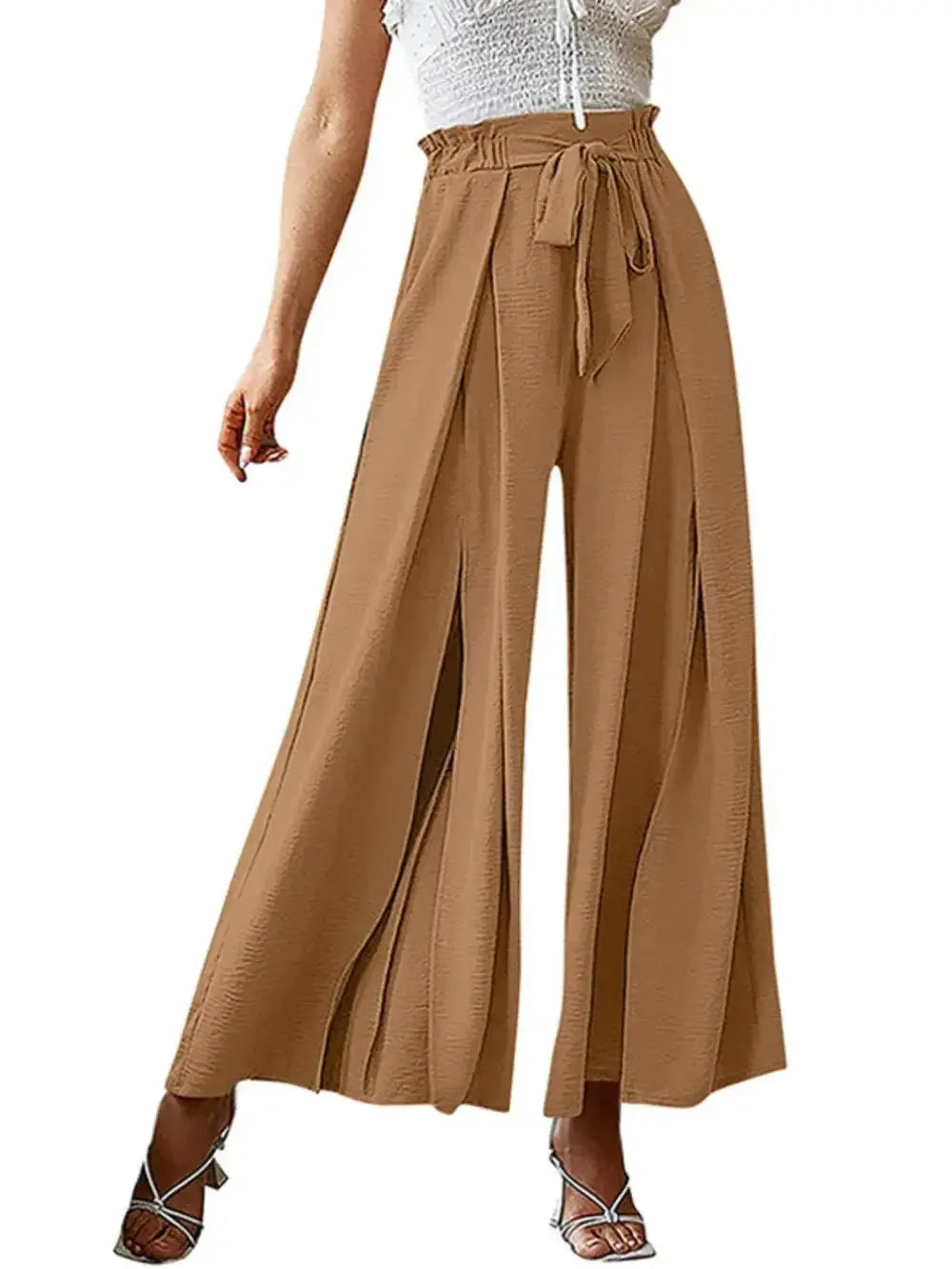 Tied Slit Wide Leg Pants - DaisyDrop 