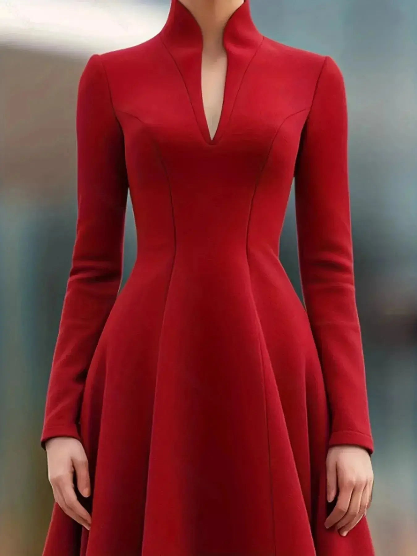 High Neck Long Sleeve A-Line Dress - DaisyDrop 