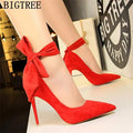 dress shoes women stiletto moccasin bigtree shoes Butterfly knot new arrival 2019 green shoes for women luxury high heels buty eprolo
