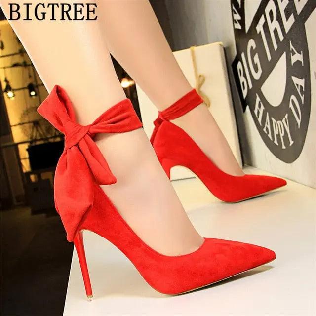 dress shoes women stiletto moccasin bigtree shoes Butterfly knot new arrival 2019 green shoes for women luxury high heels buty eprolo