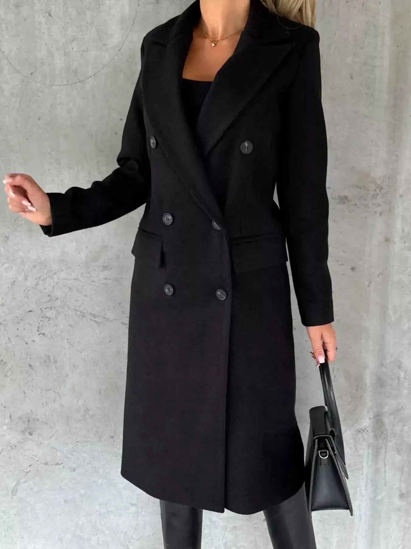 Double-Breasted Longline Coat - DaisyDrop 