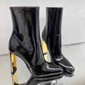 Black Patent Leather Women Gold High Heeled Ankle Boots eprolo
