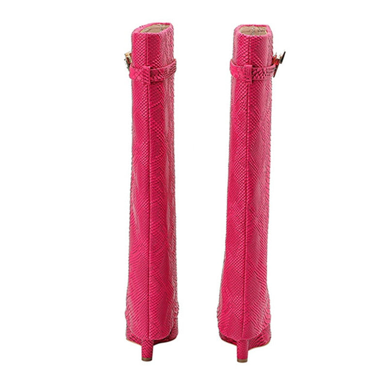 Genuine Leather  Metal Decoration Women's high boots