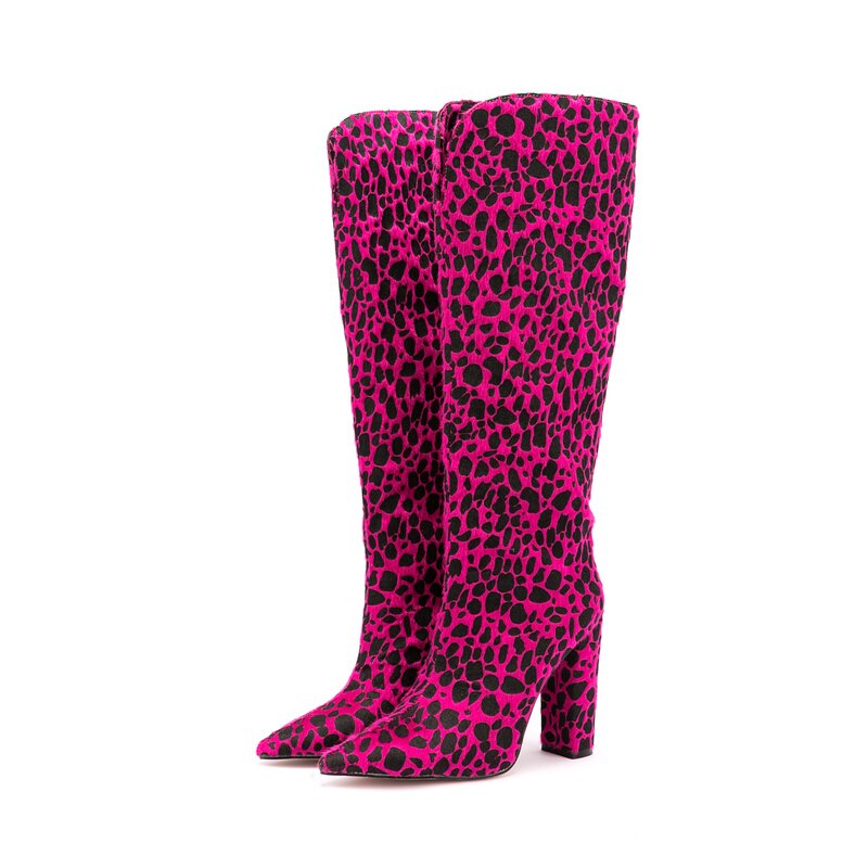 Zebra Pattern Knee High Boots Women Imitation Horse Hair Suede