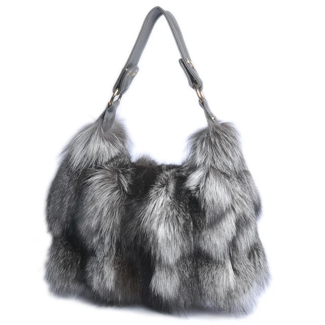 Women Winter Real Fox Fur Luxury Handbag