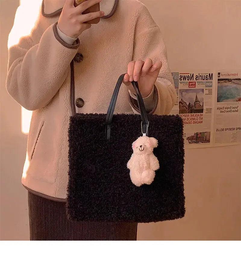 Casual Solid Large Totes Bags for Women Winter Soft Plush Women's Handbags Luxury Big Capacity Women Shoulder Bags New eprolo