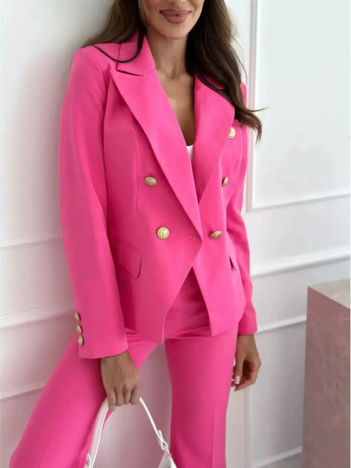 Double-Breasted Long Sleeve Blazer - DaisyDrop 