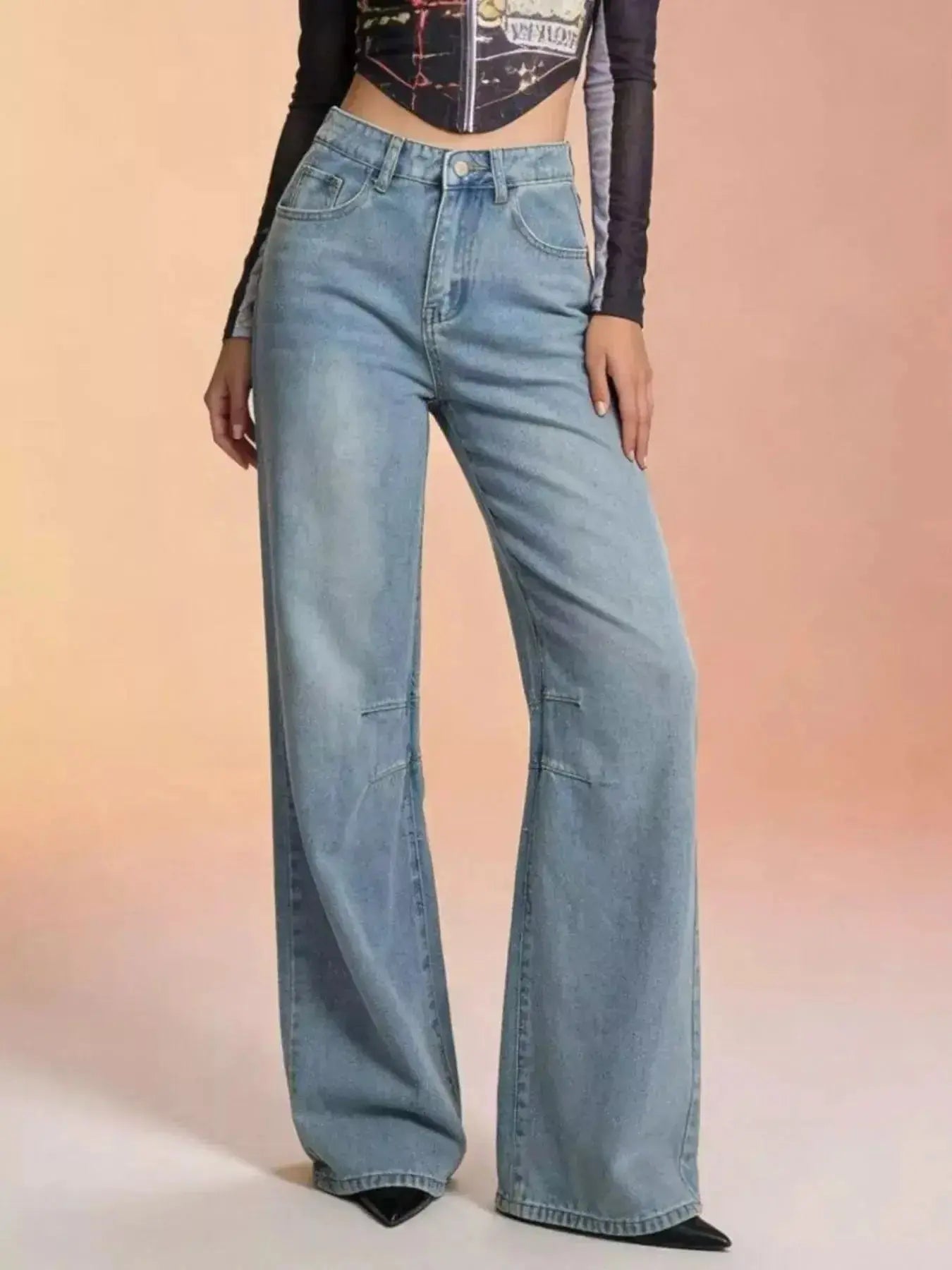 Wide Leg Wash Jeans - DaisyDrop 