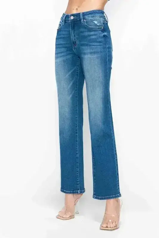 bytos Full Size Cat's Whiskers High Rise Straight Jeans - DaisyDrop 
