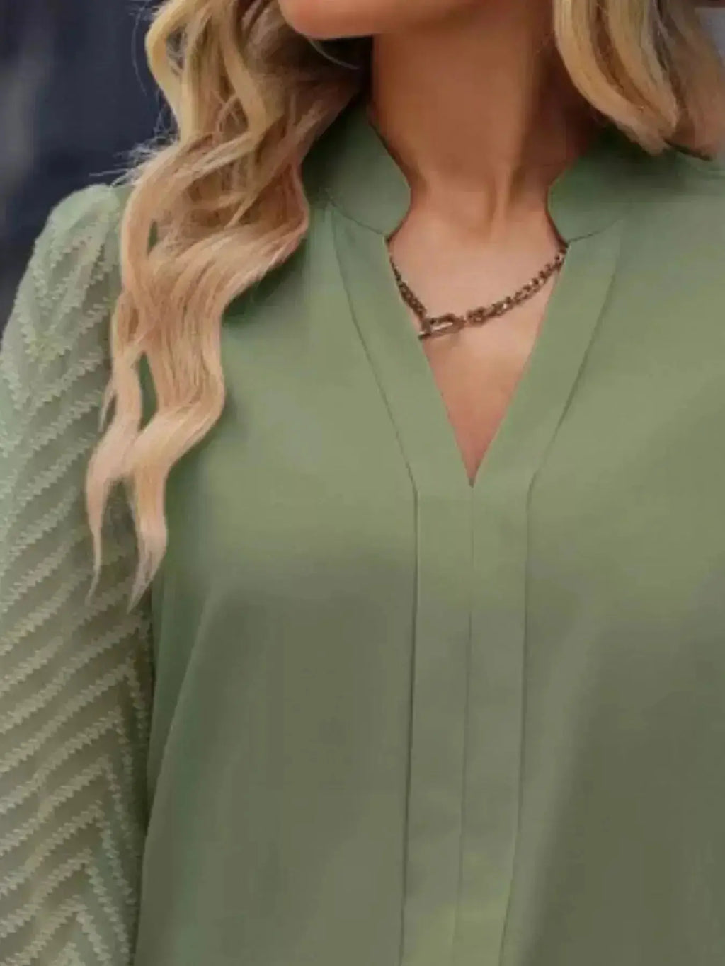 Notched Long Sleeve Blouse - DaisyDrop 