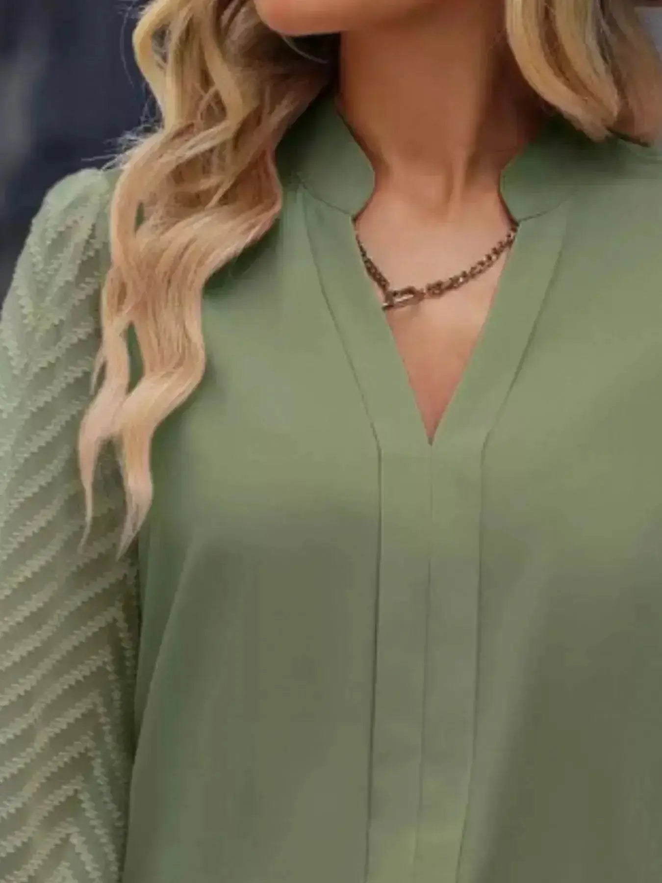 Notched Long Sleeve Blouse - DaisyDrop 
