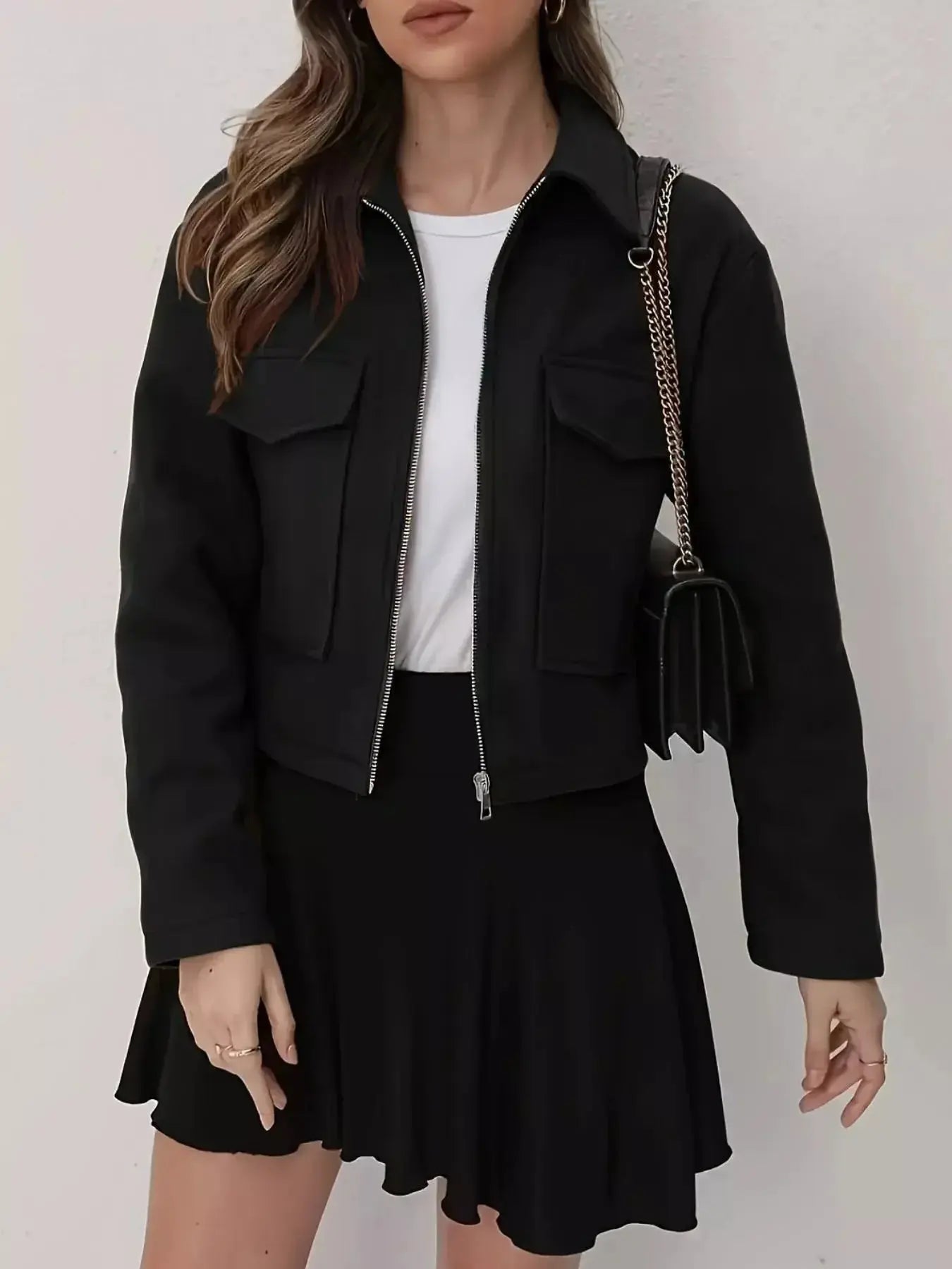 Cropped Zip-Up Pocketed Jacket - DaisyDrop 