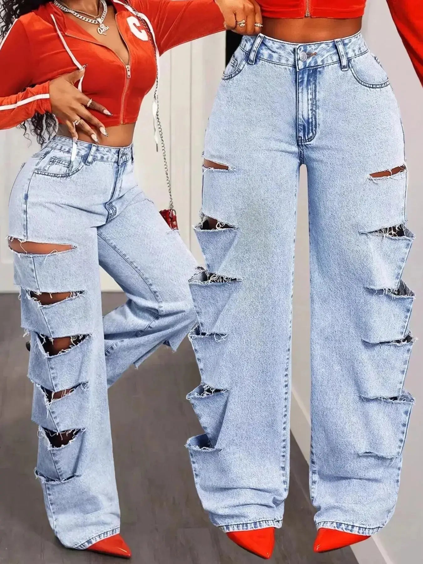 Distressed Wide Leg Jeans - DaisyDrop 