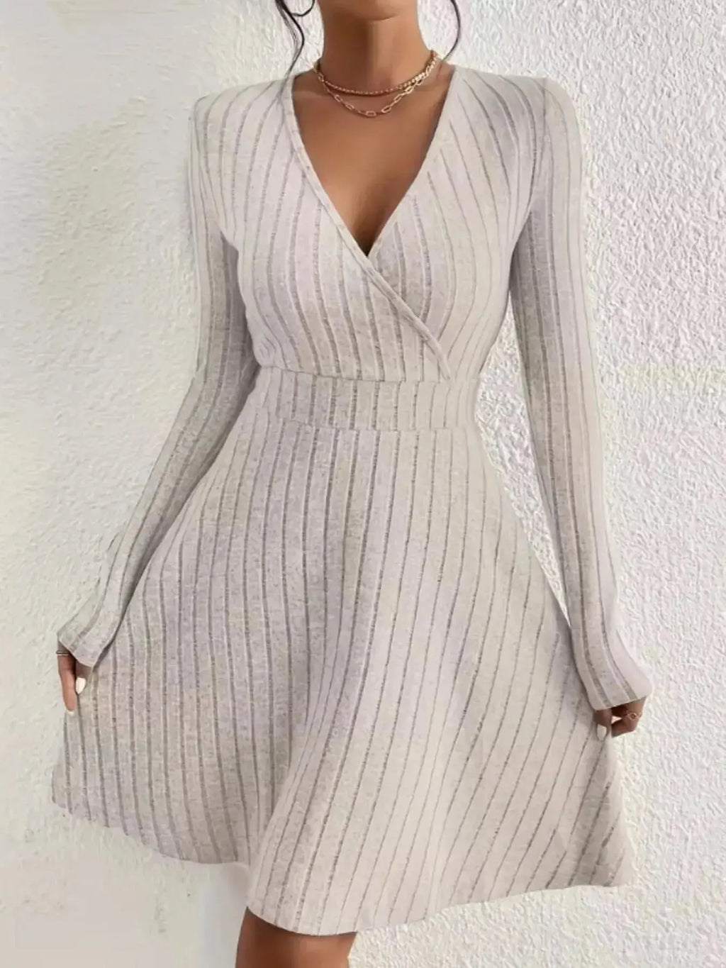 Ribbed Knit Wrap Mini Dress - DaisyDrop 