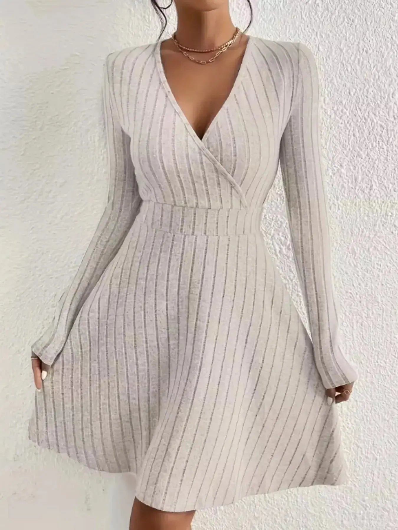Ribbed Knit Wrap Mini Dress - DaisyDrop 