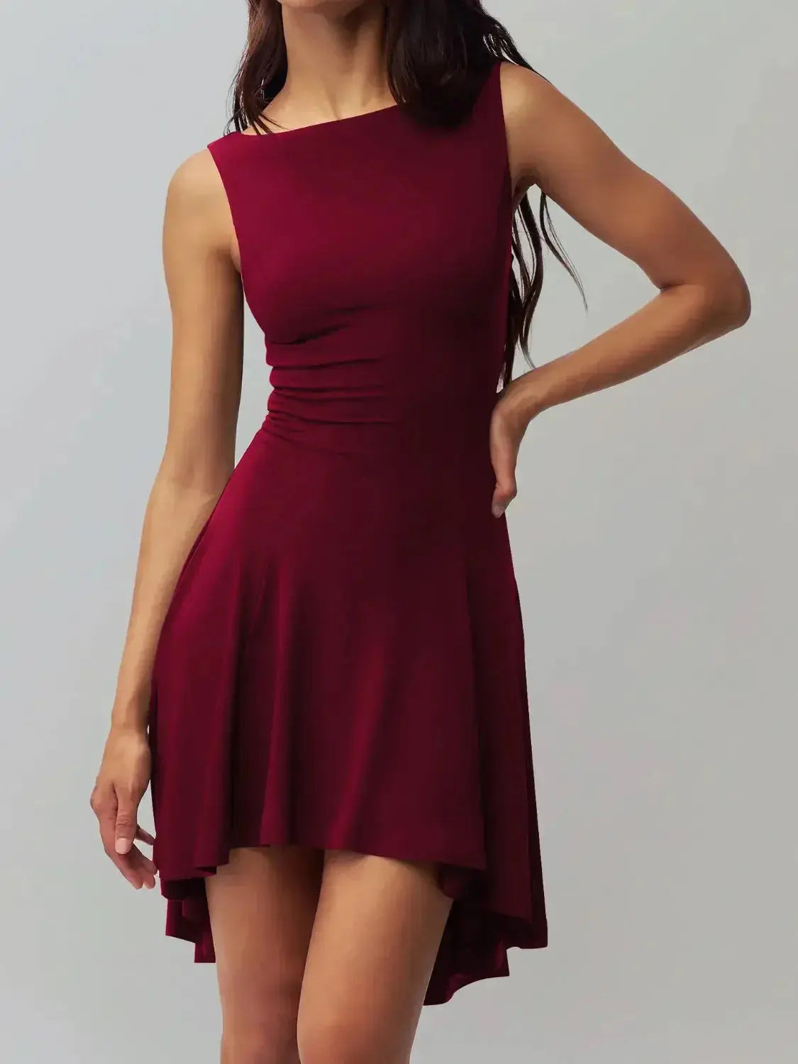 High-Low Round Neck Sleeveless Dress - DaisyDrop 