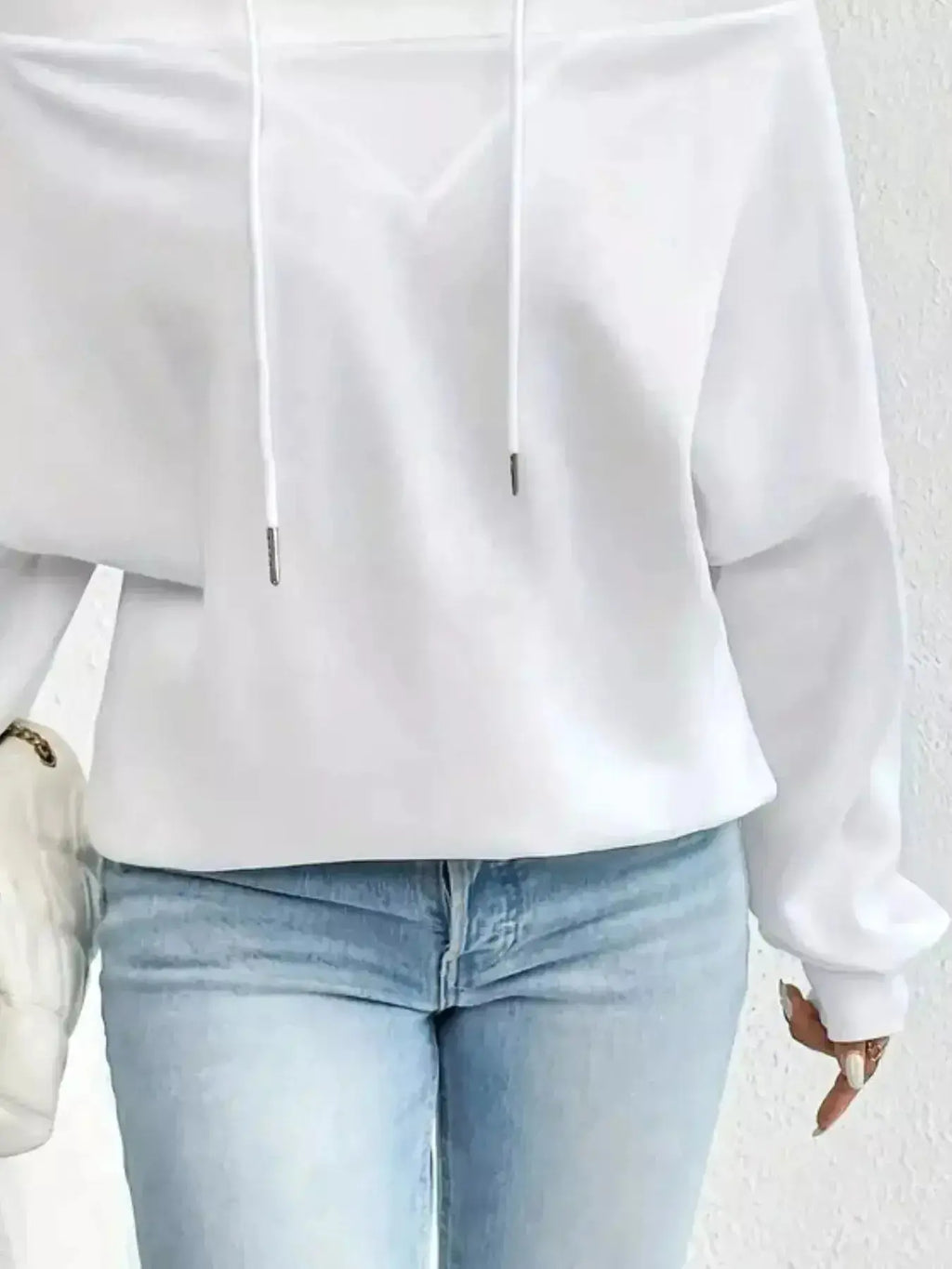Full Size Off-Shoulder Drawstring Long Sleeve Top Plus Size - DaisyDrop 
