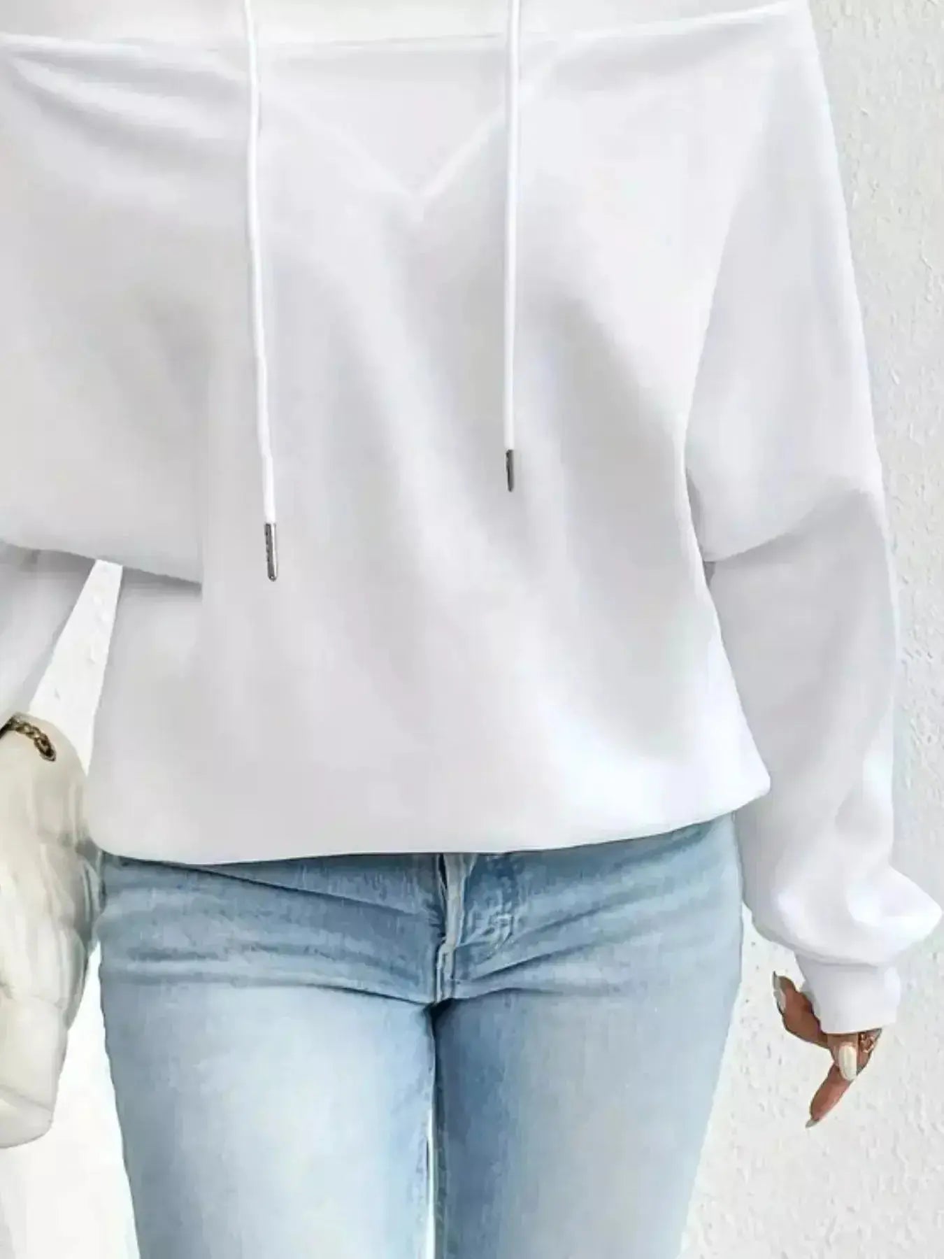 Full Size Off-Shoulder Drawstring Long Sleeve Top Plus Size - DaisyDrop 
