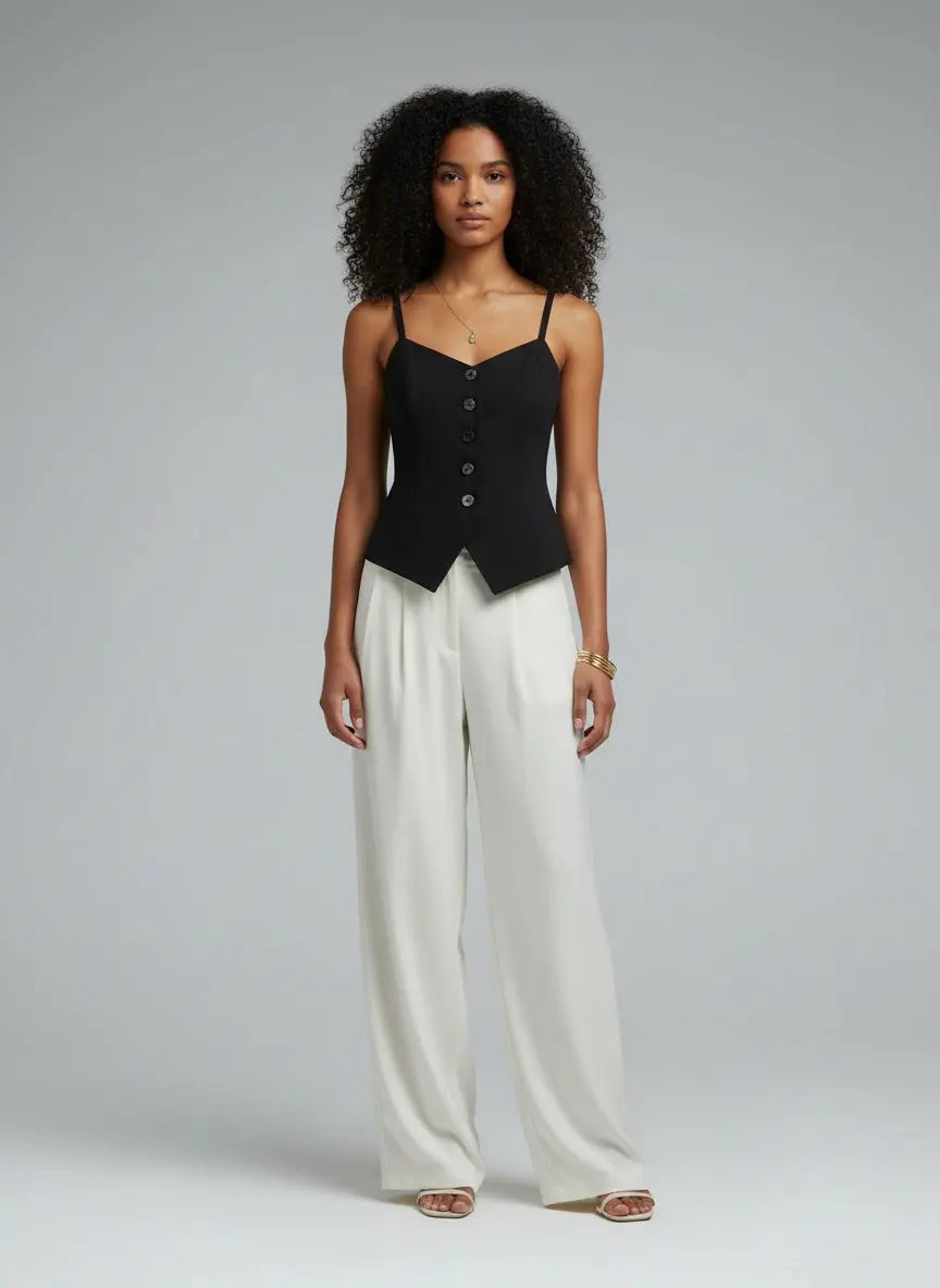 Full body view of the model wearing Button-Front Fitted Cami