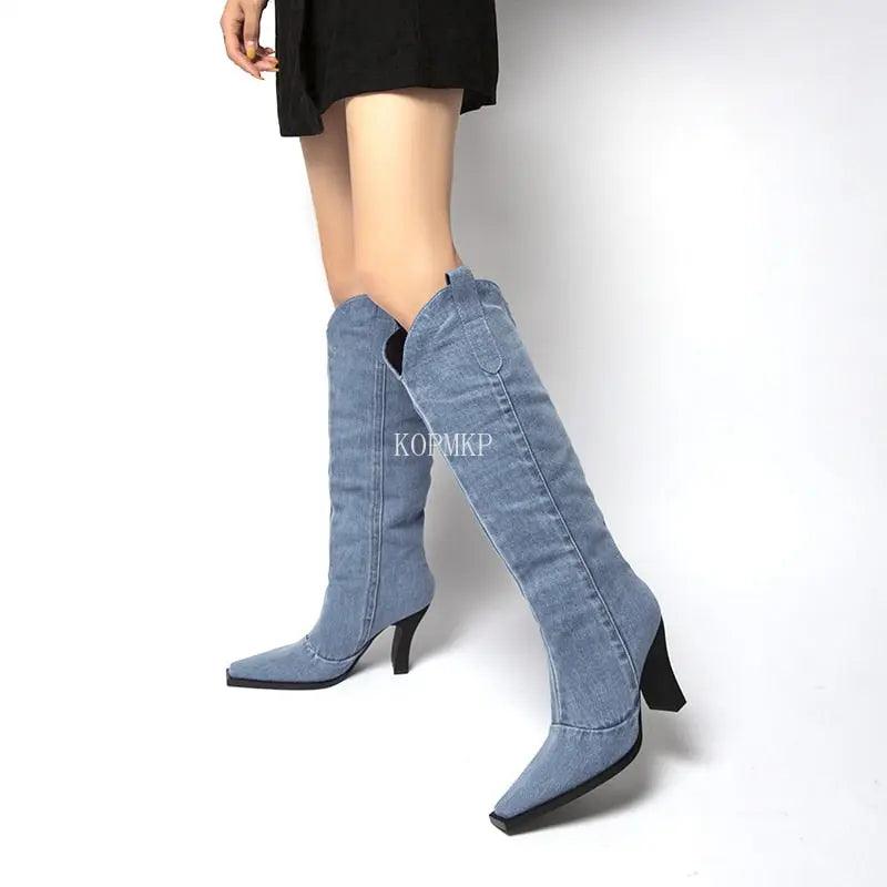 New Denim Ladies Non-slip Boots Fashion Thick-soled Spring Thigh High Boots Women Fashion Casual Shoes Boots eprolo