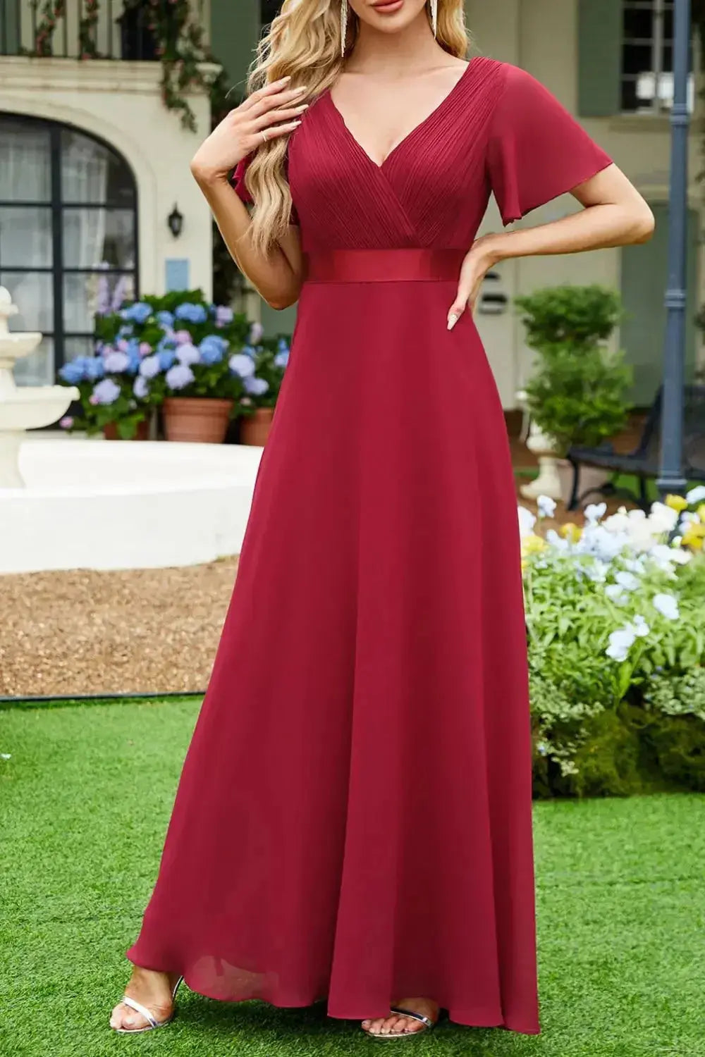 Surplice Flutter Sleeve Maxi Dress - DaisyDrop 