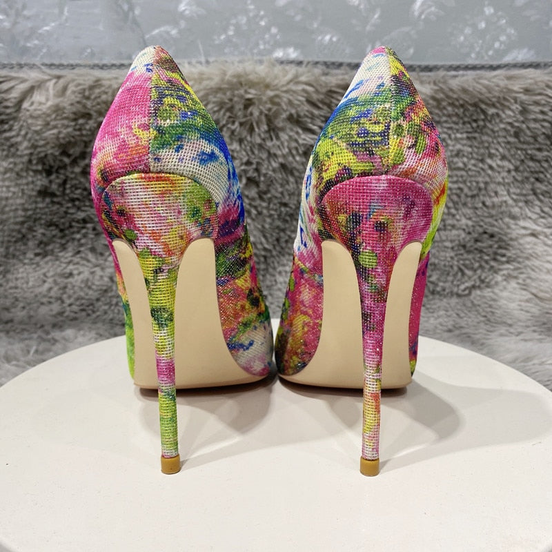 Tikicup Floral Bling Sequined Women Pointy Toe High Heel