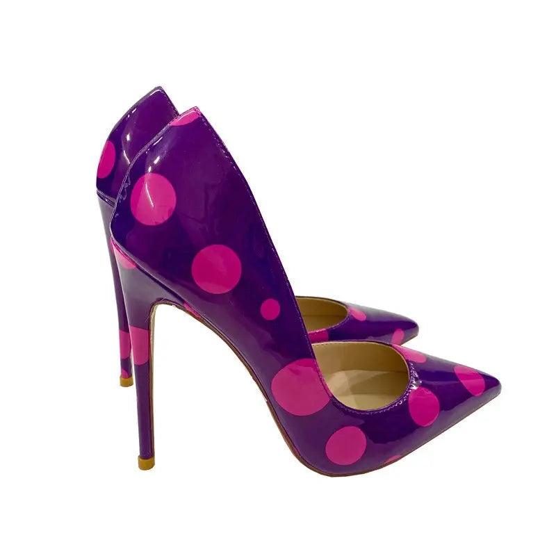 Fuchsia Polka Dot Purple Patent D'Orsay Pointy Toe eprolo