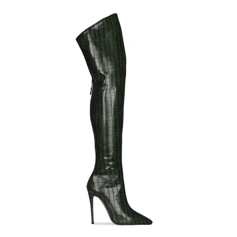 Mstacchi Back Zipper Women Over The Knee Boots Sexy Plaid Stripes Thin Heel Party Stiletto