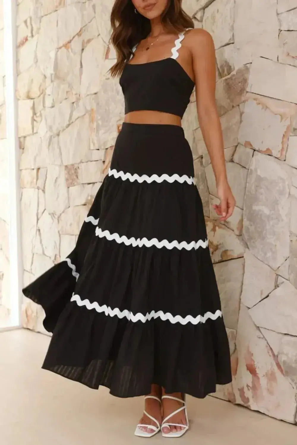 Contrast Trim Cami and Maxi Skirt Set - DaisyDrop 