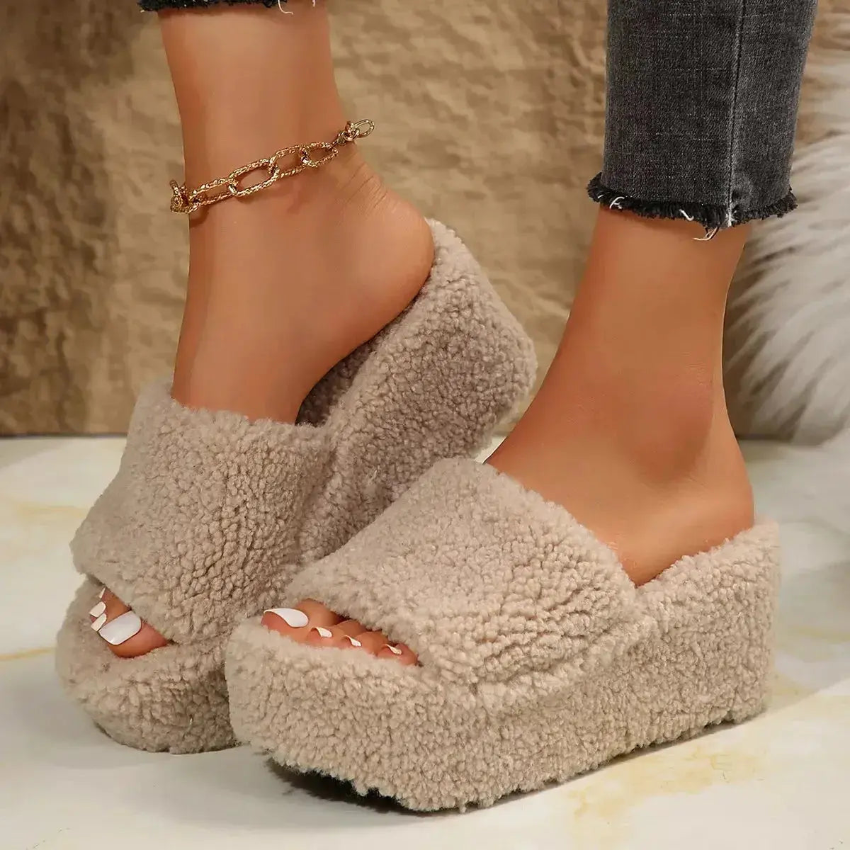 Open Toe Wedge Platform Slippers - DaisyDrop 