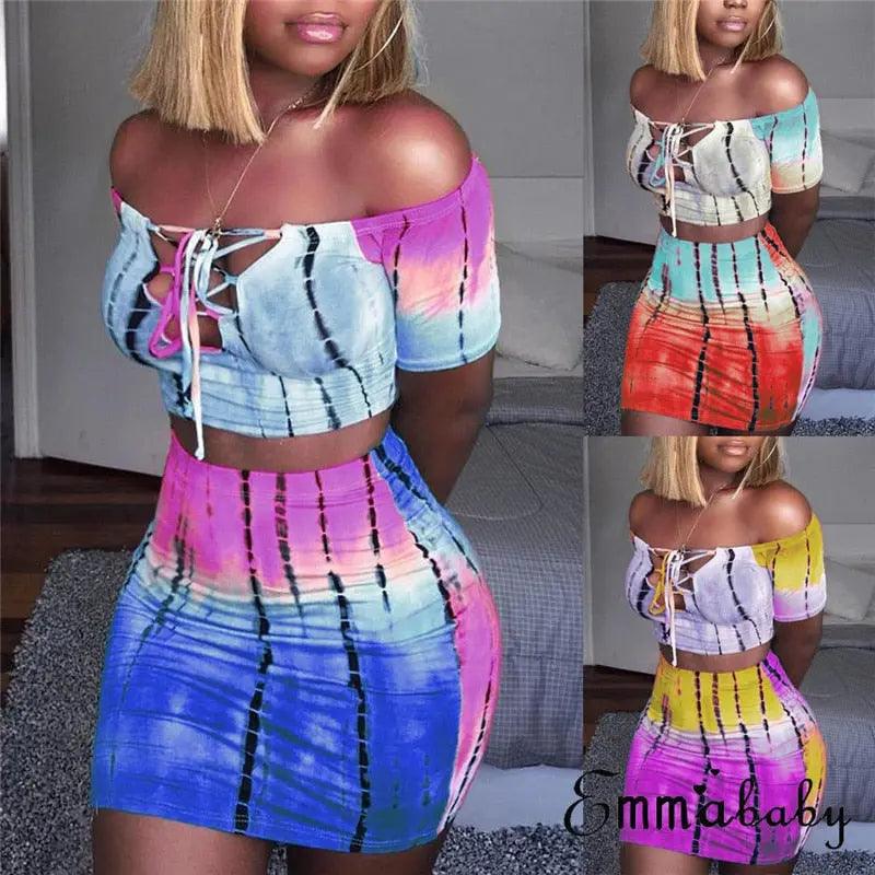 Sexy Women 2 Piece Outfit Set Off Shoulder Crop Top eprolo